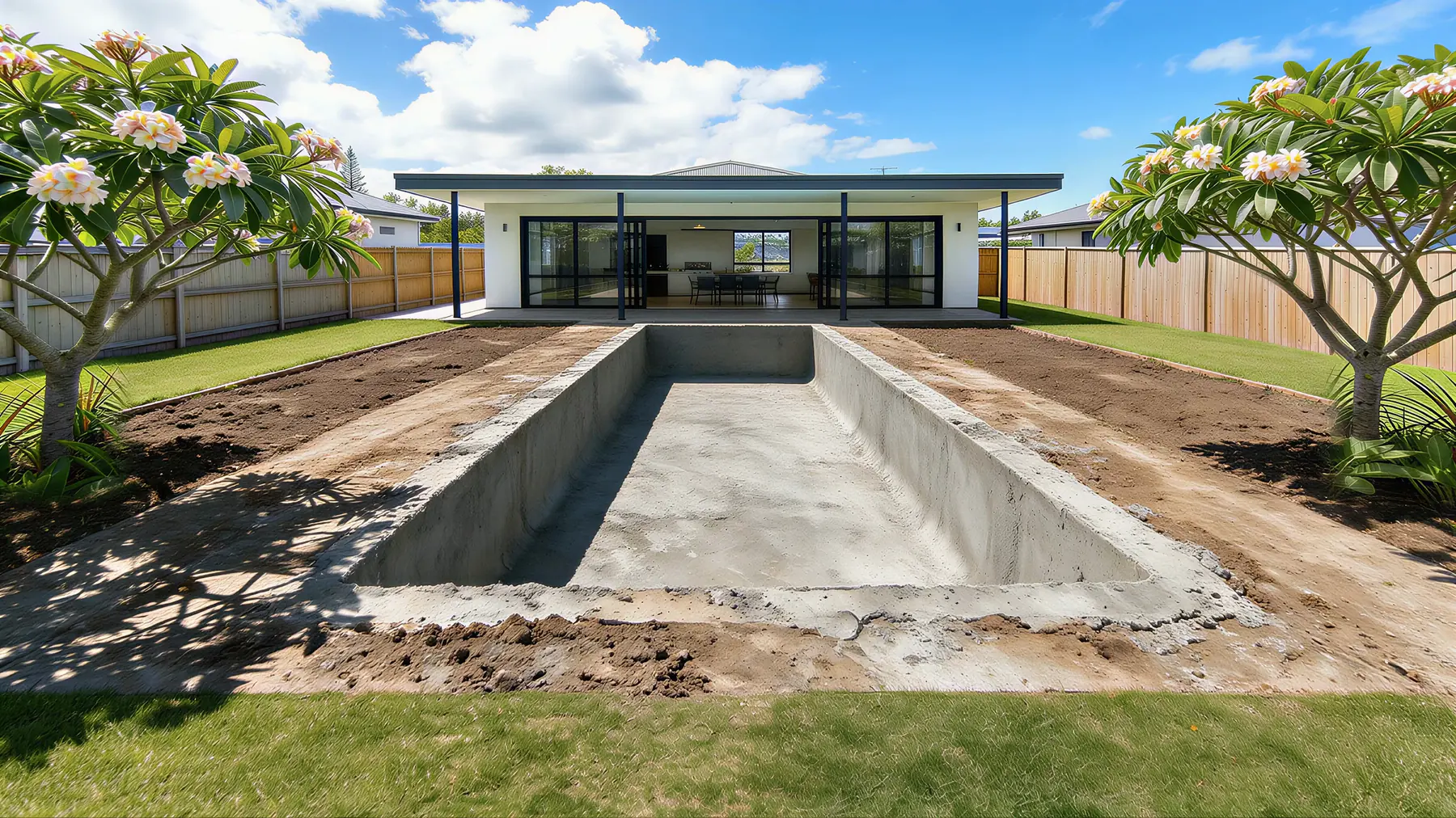 The gunite shell, sprayed and shaped